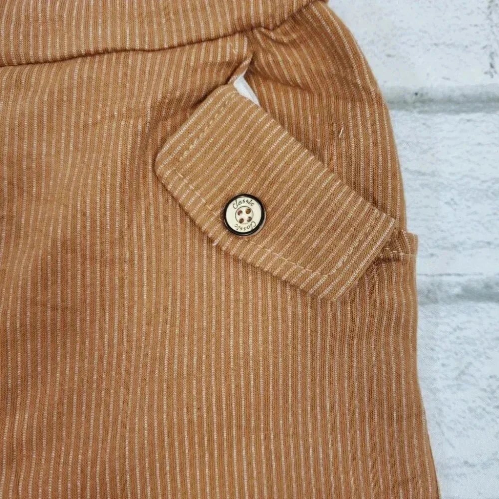 9-12M Brown Faux Suit Shorts Baby Boys 2 pcs Outfit. T-Shirt and Shorts Set